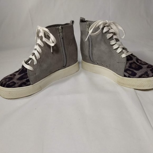 Very G High Top Gray Suede Cheetah Print Platform Sneakers Women Size 7.5 - Picture 5 of 9